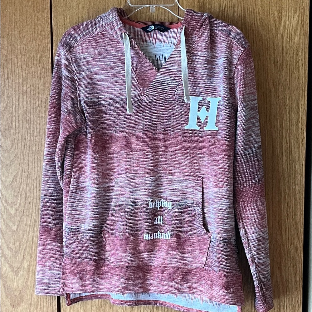 The North Face SMALL women pullover knit coral white cotton blend pocket Hoodie